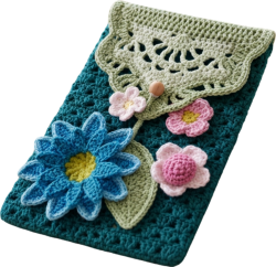 Pochette en coton crocheté fleur et feuilles